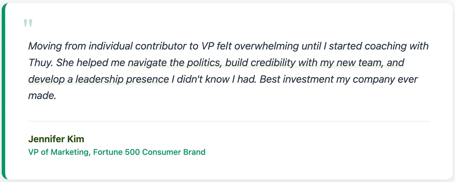 Jennifer Kim Executive Coaching Review Quote